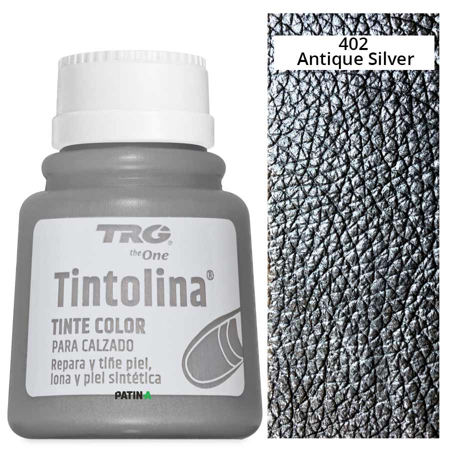Tintolina Metallic 402 25 ml TRG Tintolina Metallic Lederfarbe 25 ml, 402 Antique Silver, mit Farbmuster