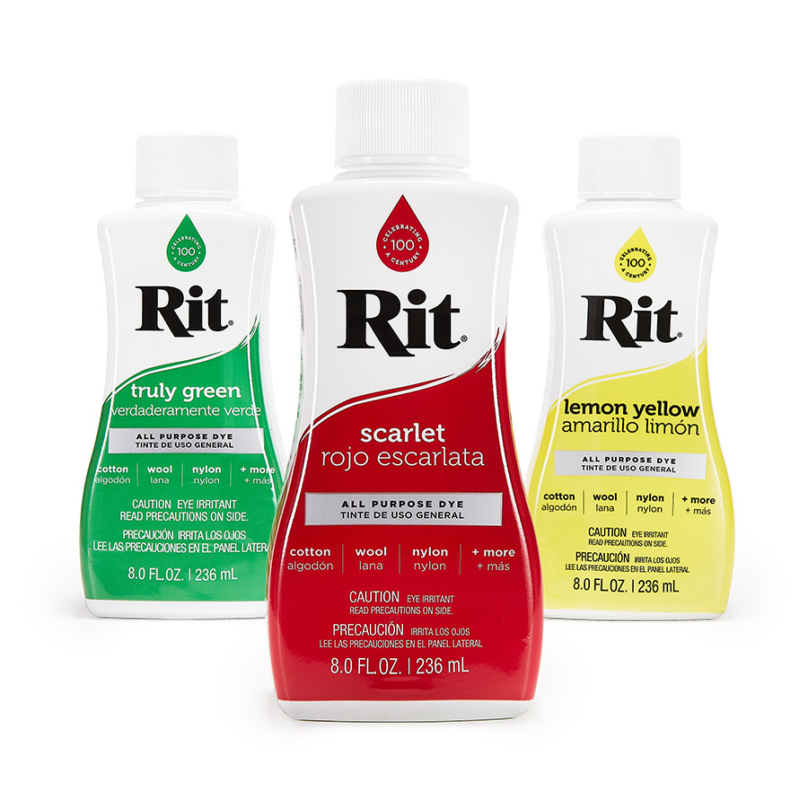 Rit All-Purpose Dye drei Flaschen Drei Flaschen Rit All-Purpose Dye: Truly Green, Scarlet und Lemon Yellow