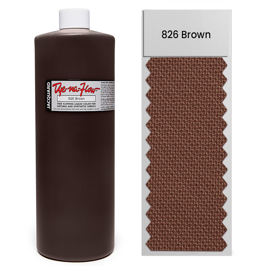 Jacquard Dye-Na-Flow 826 Brown 946 ml Flasche Jacquard Dye-Na-Flow 826 Brown 946 ml mit Farbmuster auf Stoff