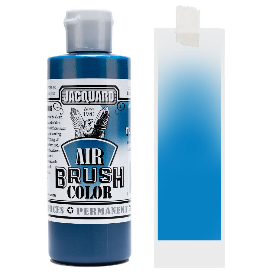 Jacquard Airbrush Bright 507 Turquoise Flasche Jacquard Airbrush Color Bright 507 Turquoise mit Farbmuster