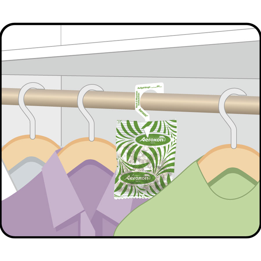 Aeroxon Textile Protection Bag Lemon-Eucalyptus is filled with fragrant, active ingredient-containing granules that have been specially developed to keep clothes moths away.