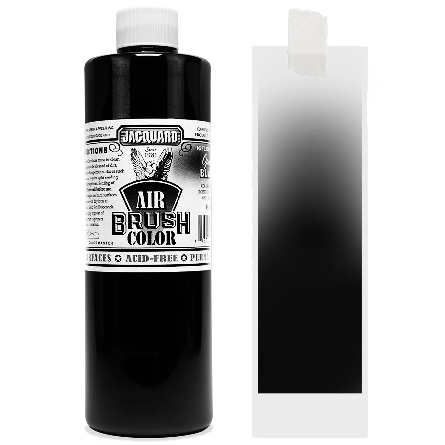 Jacquard Deckend Airbrush color 206 Black ist eine deckende Airbrushfarbe für Textilien, Leder. Vinyl, Kunststoff & Gummi.