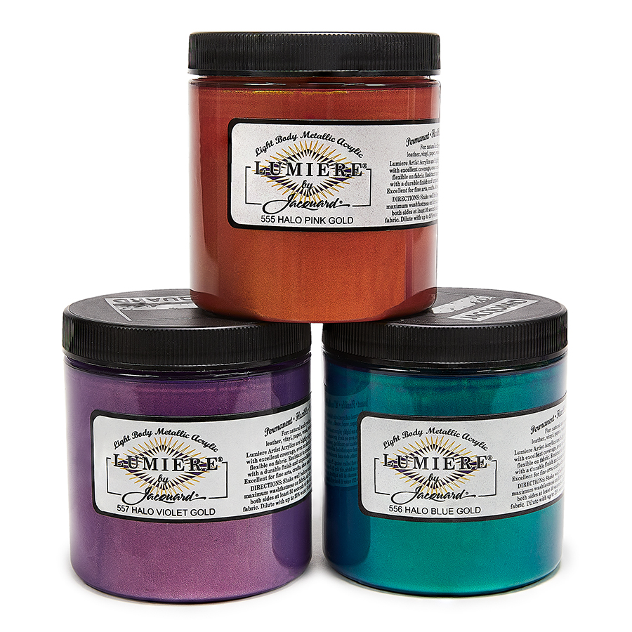 Jacquard Lumiere Halo Drei Dosen Jacquard Lumiere Halo Farben gestapelt
