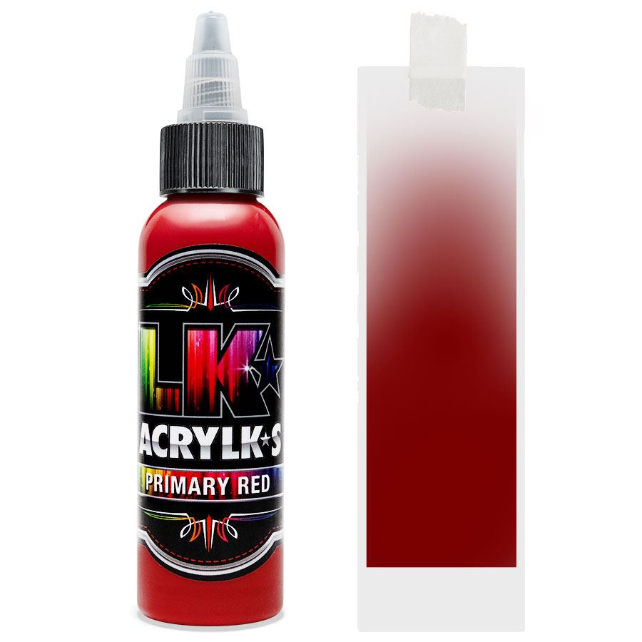 Liquid Kicks Acrylks Primary Red - Rouge LK ACRYLKS est la peinture ultime pour le cuir, la toile, le vinyle, le plastique, le métal, le papier, le bois et bien plus encore. Les LK ACRYLKS ont une valeur chromatique élevée et sont incroyablement faciles à mélanger. Les artistes aiment la passion