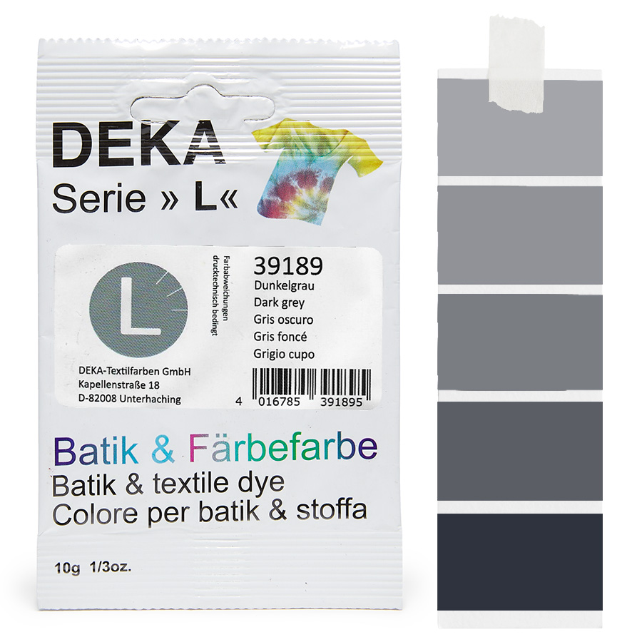 DEKA L teinture batik gris foncé 10 g Sachet de teinture batik DEKA série L gris foncé, 10 g, avec dégradé