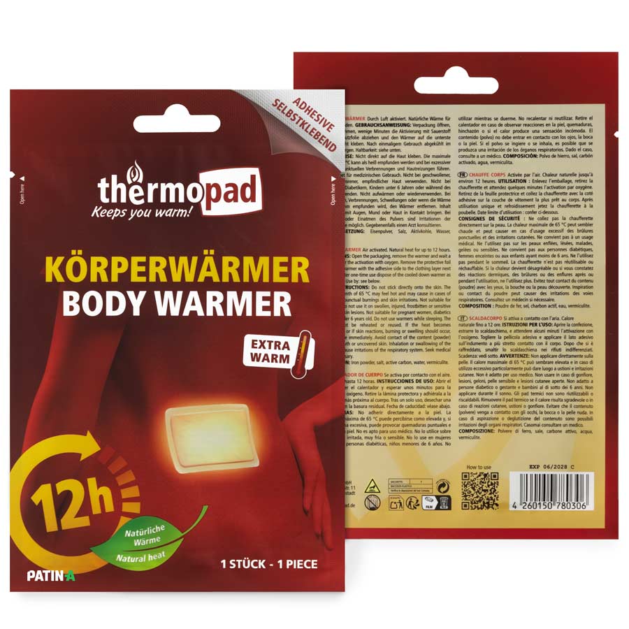 Thermopad Bodywärmer - 12 Stunden behagliche Wärme direkt am Körper - Große Wärme-Pads mit Klebeseite