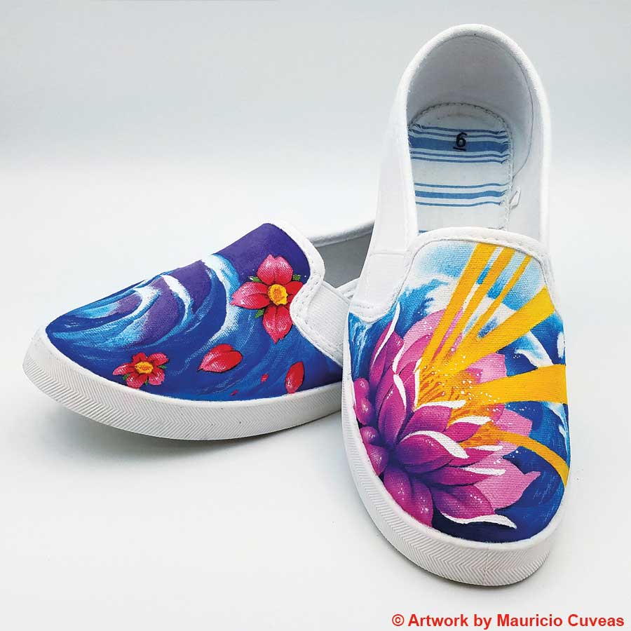 Jacquard Neopaque deckende Farbe Mit Neopaque bemalte Slipper mit bunten Blumen