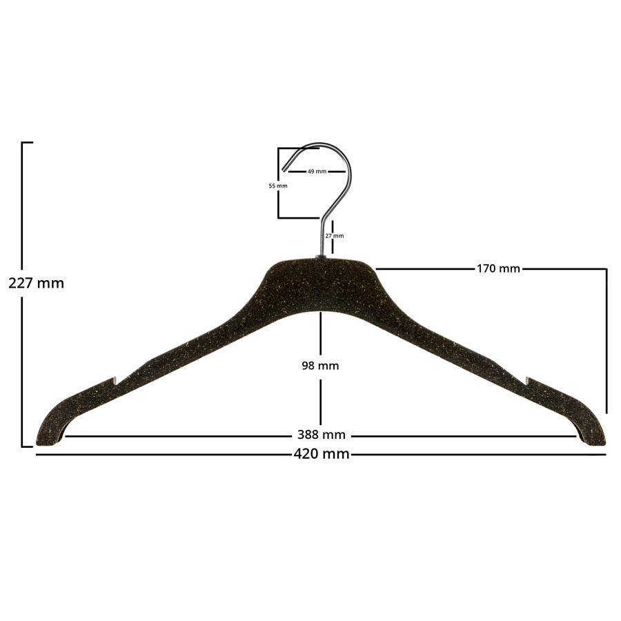 Die Shirtkleiderbügel mit einer Breite von 42cm sind ideal für Damen Shirt, Kleider oder schmale Herrenhemden.