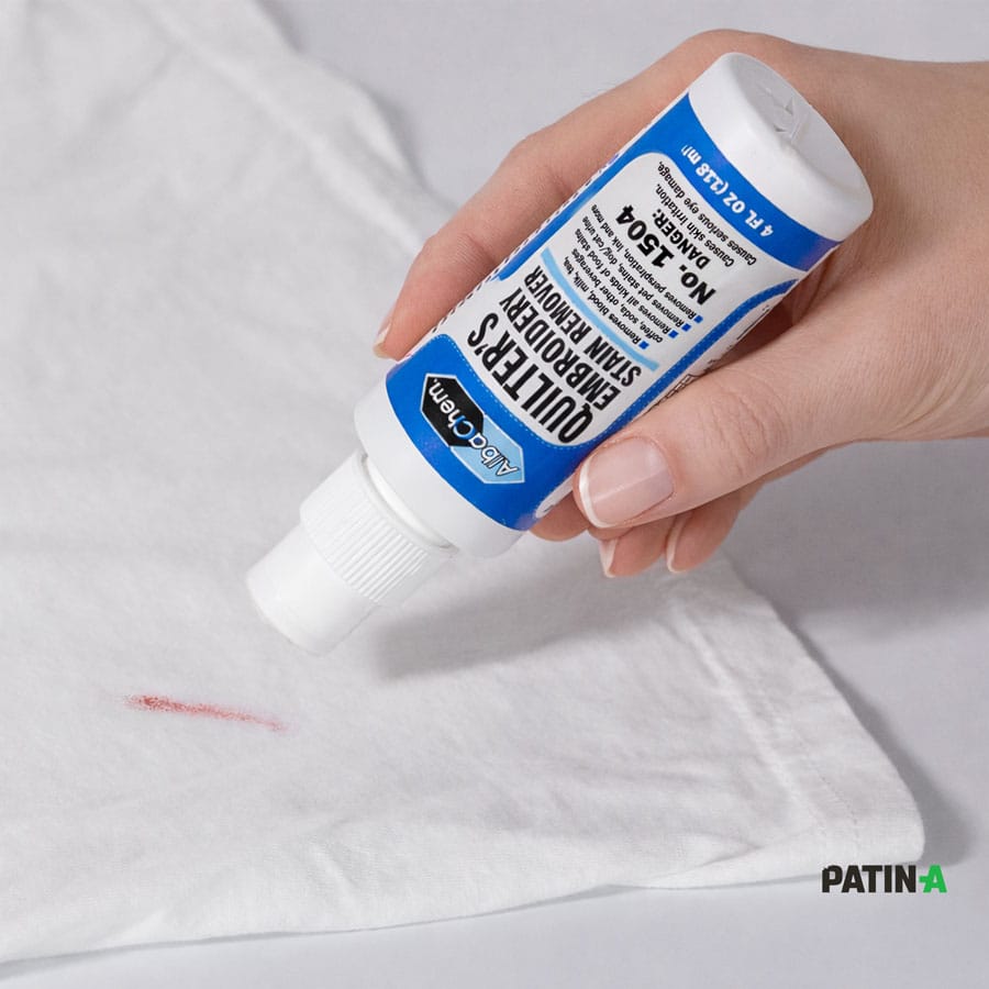 AlbaChem Quilter's Stain Remover Easily removes blood from needle pricks, pet stains, food stains, drinks, ink, and all other common household stains that can ruin a tailor's or quilter's day, quickly and on the spot!