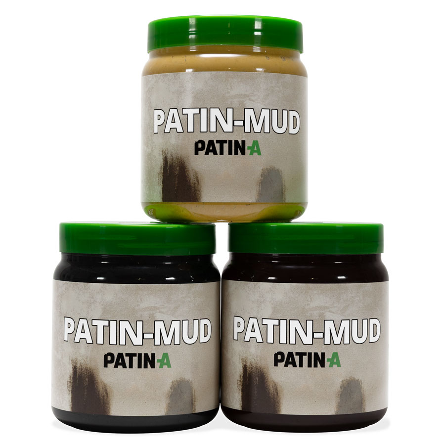 PATIN-MUD 3er Set Patinierschlamm. Der beliebte wasserlösliche Patinier-Schlamm in schönen und authentische Patina-Farbtöne: Ocker, Dark Grey und Dark Brown