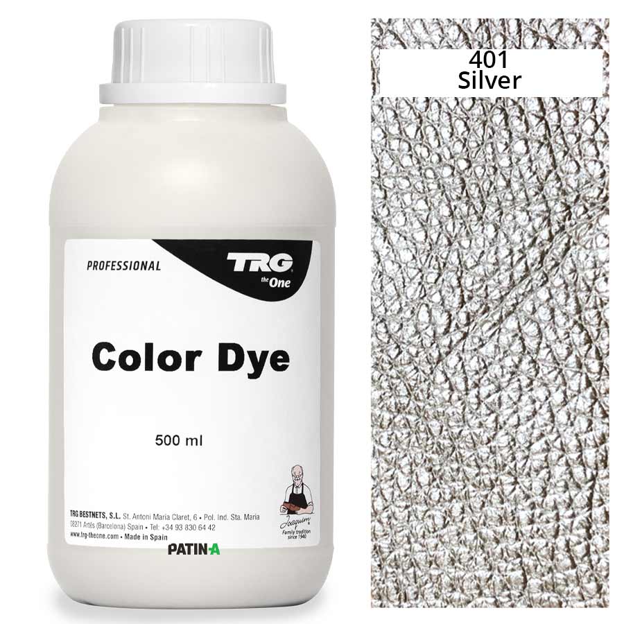 Tintolina Metallic 401 500 ml TRG Tintolina Metallic Lederfarbe 500 ml, 401 Silver, mit Farbmuster