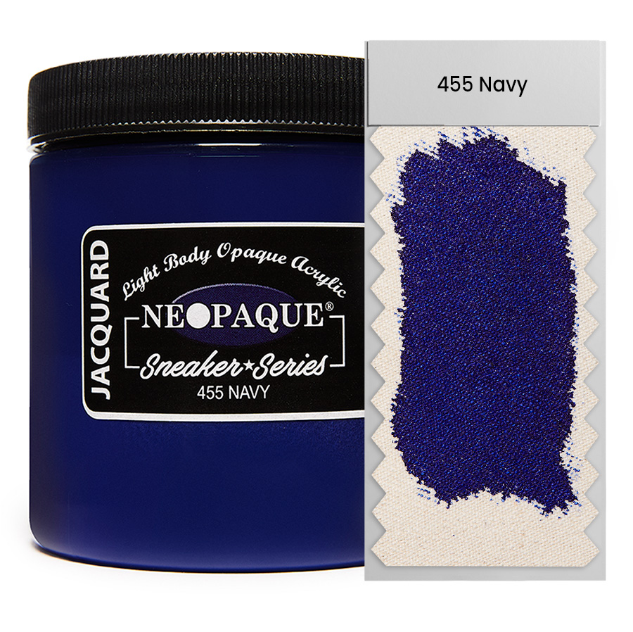 Jacquard Neopaque Sneaker 455 Navy 236 ml Dose Jacquard Neopaque Sneaker 455 Navy 236 ml mit Farbaufstrich auf Stoff, deckende Acrylfarbe
