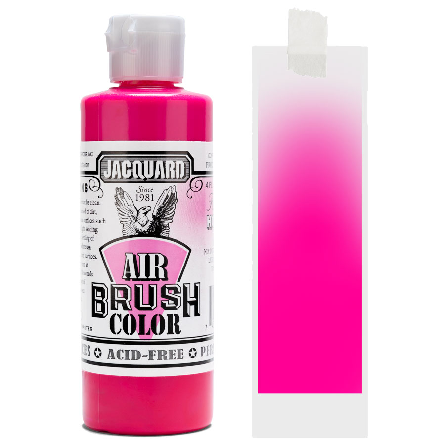 Jacquard Airbrush Fluoreszierend 401 Hot Pink Flasche Jacquard Airbrush Color Fluoreszierend 401 Hot Pink mit Farbmuster