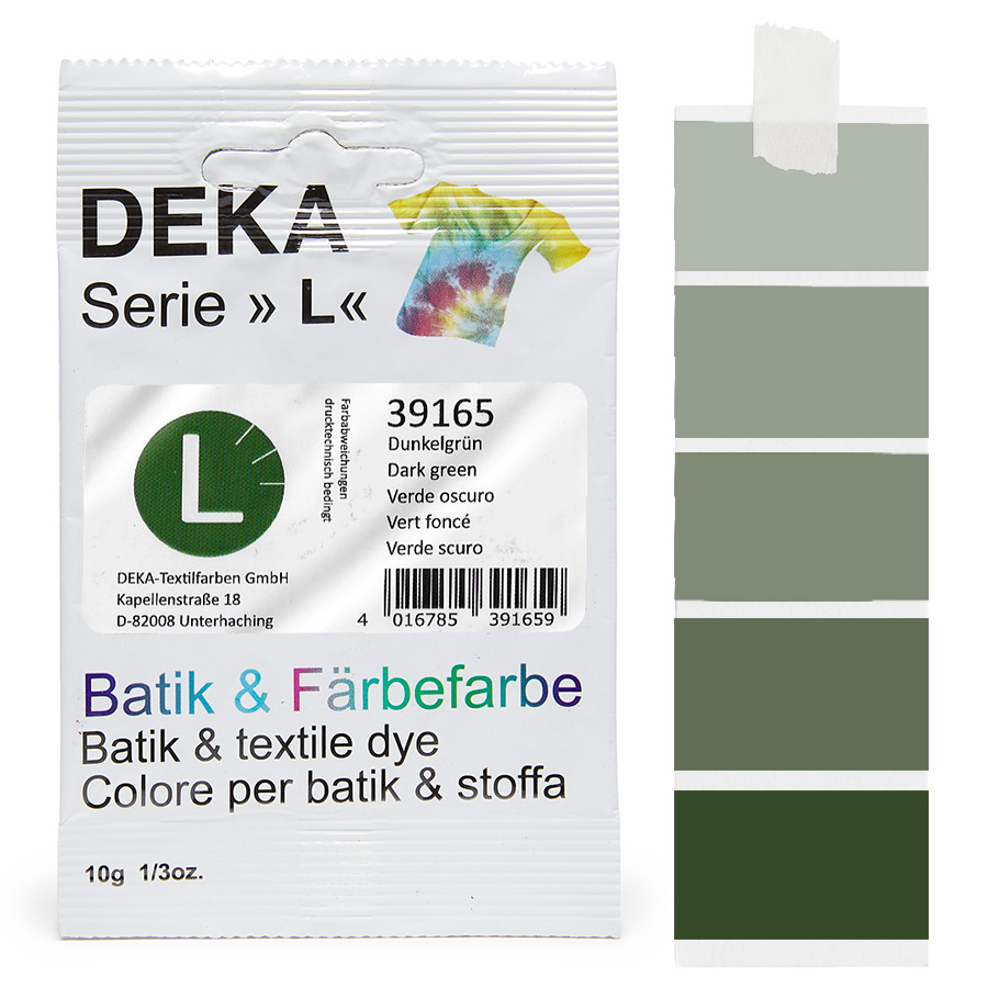 DEKA L teinture batik vert foncé 10 g Sachet de teinture batik DEKA série L vert foncé, 10 g, avec dégradé