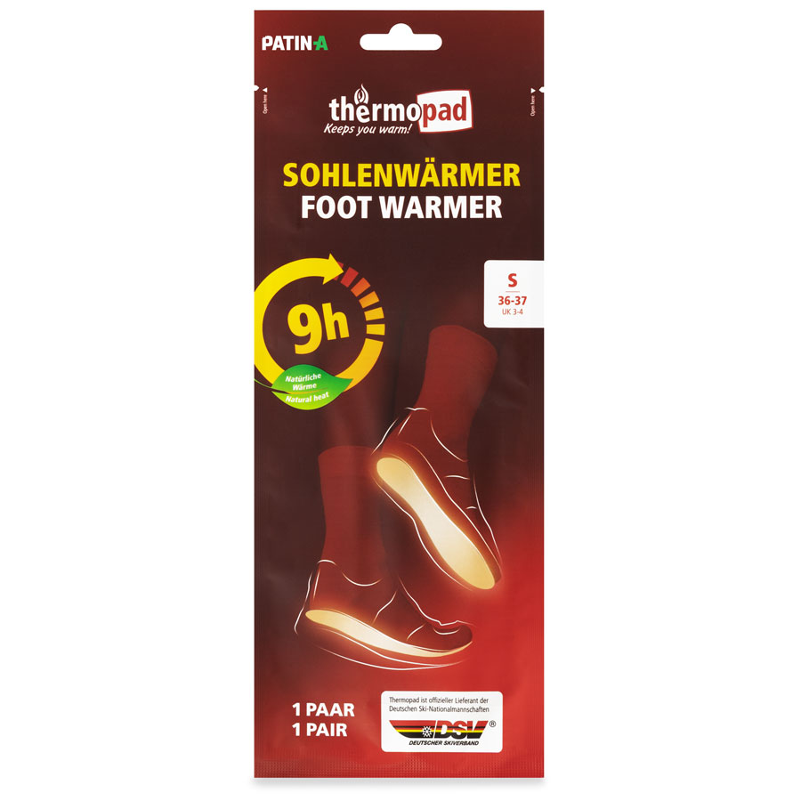 Les semelles chauffantes Thermopad Thermopad s'activent  à l'air en quelques minutes et réchauffent toute la plante du pied pendant huit heures à une température agréable de 40 °C.