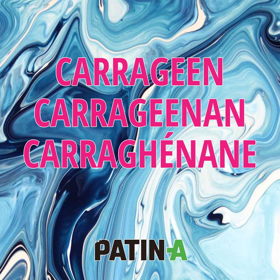 Carrageen ist ein natürliches, ungiftiges und sehr hilfreiches Verdickungsmittel um eine viskose Trägerflüssigkeit herzustellen mit der man Marmorierungen auf Papier, Stoffen oder porösen Oberflächen bringt. Es wird aus der roten Meeresalge hergestellt.