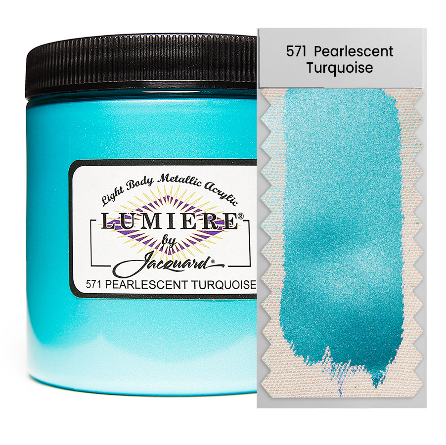 Jacquard Lumiere 571 Pearlescent Turquoise 236 ml Dose Jacquard Lumiere 571 Pearlescent Turquoise 236 ml mit Farbaufstrich, Metallic- und Perlglanzfarbe