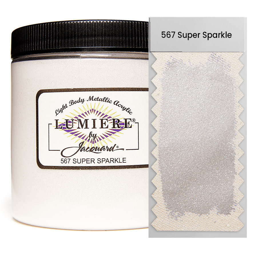 Jacquard Lumiere 567 Super Sparkle 236 ml Dose Jacquard Lumiere 567 Super Sparkle 236 ml mit Farbaufstrich, Metallic- und Perlglanzfarbe
