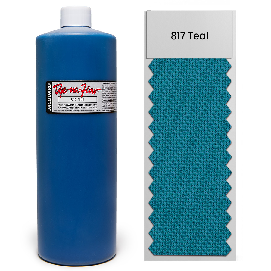 Jacquard Dye-Na-Flow 817 Teal 946 ml Flasche Jacquard Dye-Na-Flow 817 Teal 946 ml mit Farbmuster auf Stoff