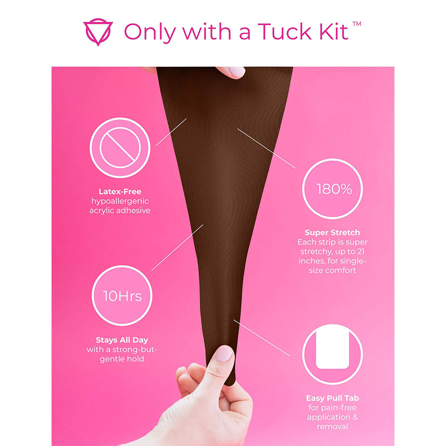 Unclockable Tuck Set Eigenschaften des Tuck Kits in Cocoa: latexfrei, dehnbar, 10 Stunden Halt