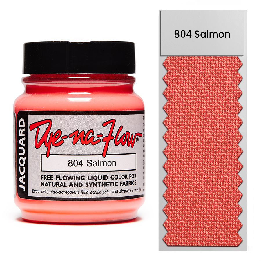 Jacquard Dye-Na-Flow 804 Salmon 67 ml Flasche Jacquard Dye-Na-Flow 804 Salmon 67 ml mit Farbmuster auf Stoff