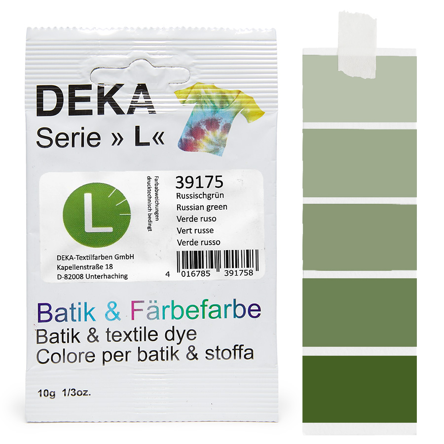 DEKA L teinture batik vert russe 10 g Sachet de teinture batik DEKA série L vert russe, 10 g, avec dégradé