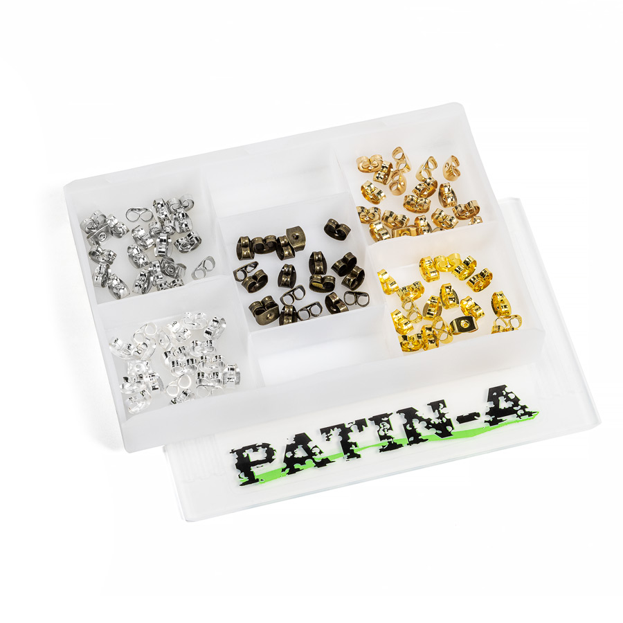 5 Farben Ohrstecker-Flügel-Set 100 Teile Sortierbox von PATIN-A mit Ohrstecker-Flügeln in fünf Farben