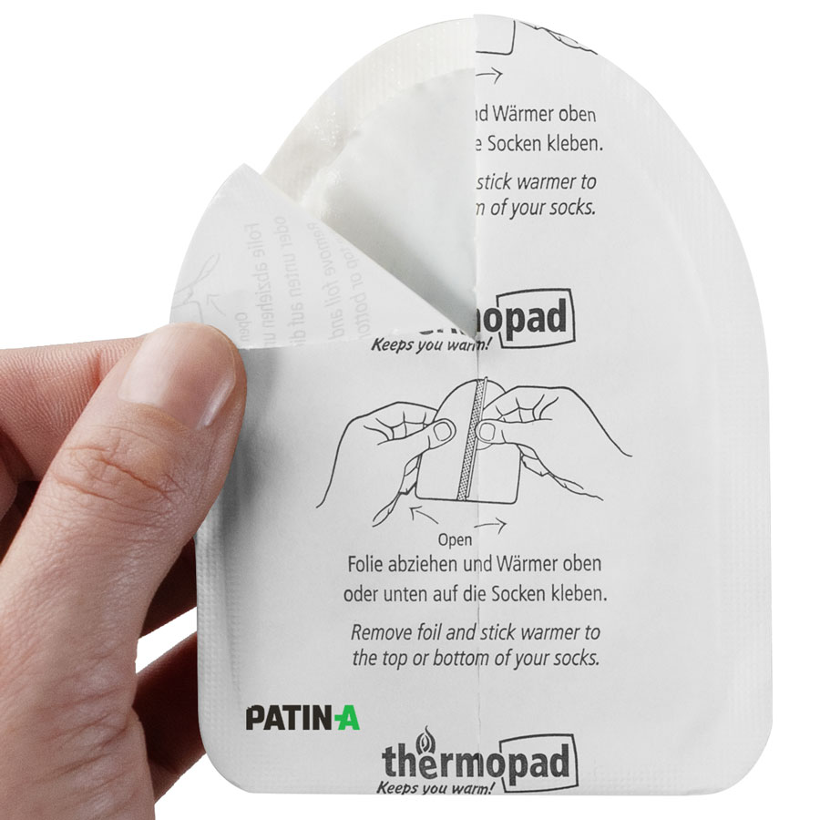 Thermopad toe warmers are small warmers that keep your toes and feet warm for 9 hours.