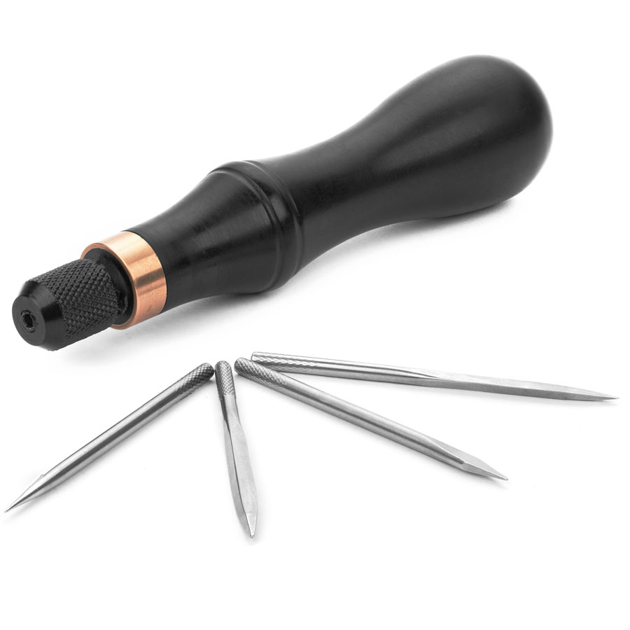 Premium 4in1 Ahlen Set Premium 4in1 Ahlen Set mit Sandelholzheft und vier Wechselnadeln
