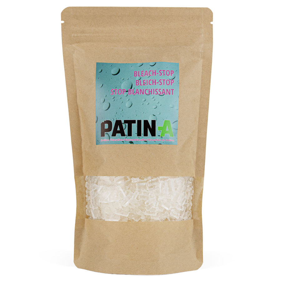 Mit PATINA Bleich-Stop können Sie die bleichende Wirkung von Haushaltsbleichmitteln (z.B. Eau de Javel) sofort stoppen.