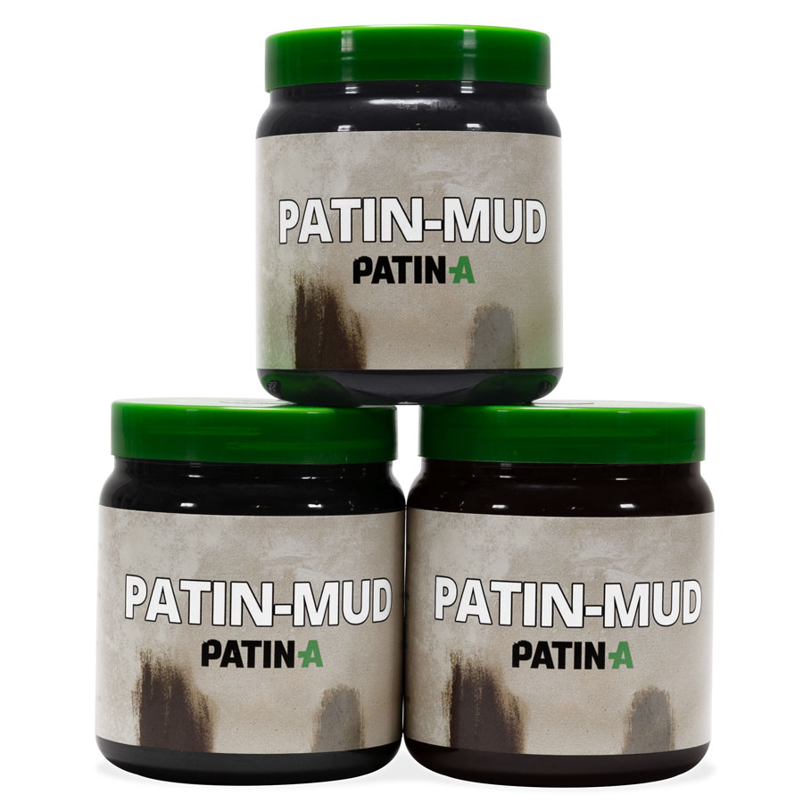 PATIN-MUD 3er Set Dunkle Farben. Der beliebte wasserlösliche Patinier-Schlamm in dunklen, schönen und authentische Patina-Farbtöne: Dunkelgrau, Lehmgrau & Dunkelbraun