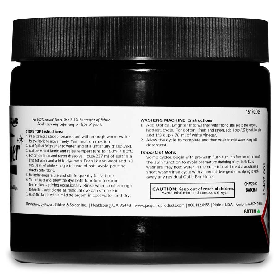 Jacquard Optical Brightener is a professional optical brightener and makes bleached fabrics radiantly white.