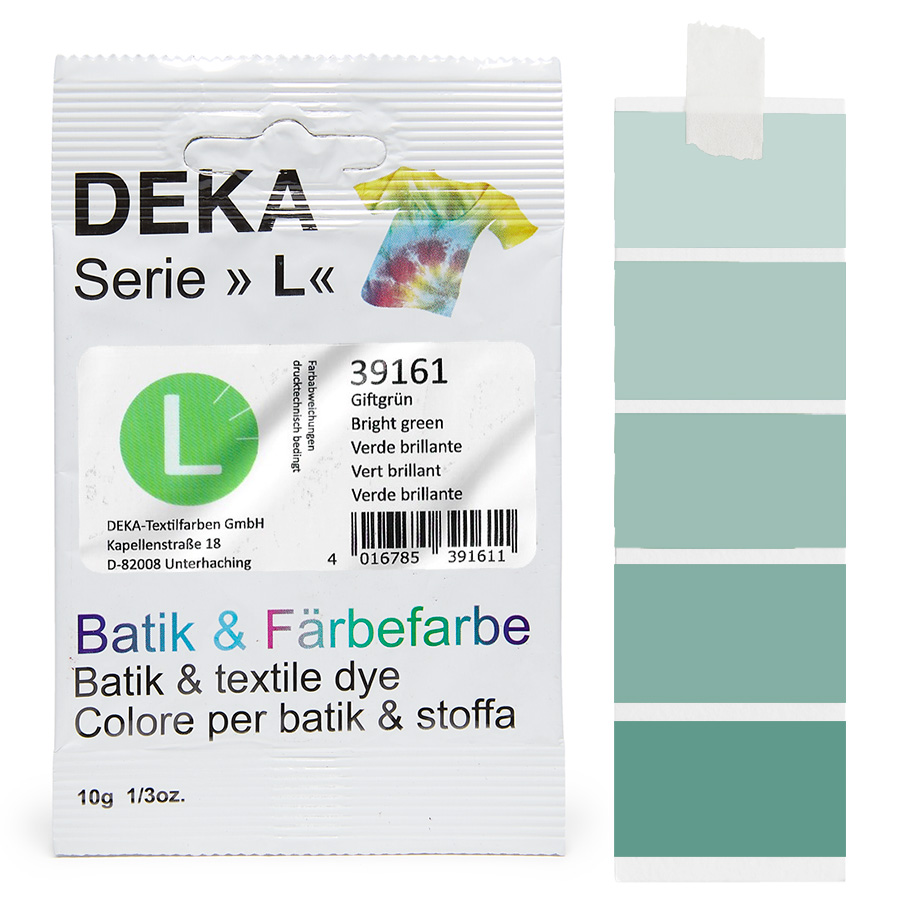 DEKA L teinture batik vert poison 10 g Sachet de teinture batik DEKA série L vert poison, 10 g, avec dégradé
